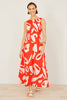 Yumi Orange Abstract Maxi Dress With Tie Back
