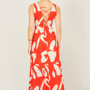 Yumi Orange Abstract Maxi Dress With Tie Back