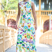 Yumi Multicolour Abstract Flower Maxi Dress With Tie Back