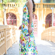Yumi Multicolour Abstract Flower Maxi Dress With Tie Back