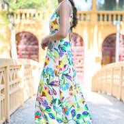 Yumi Multicolour Abstract Flower Maxi Dress With Tie Back