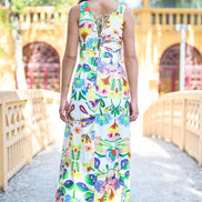 Yumi Multicolour Abstract Flower Maxi Dress With Tie Back