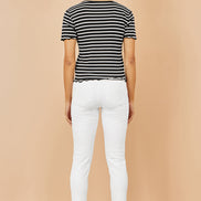 Yumi Black Striped Cotton Jersey Lettuce Trim T-Shirt