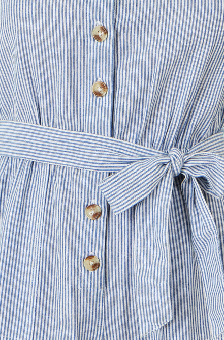 Yumi Blue Cotton Stripe Button Through Jumpsuit