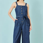 Yumi Blue Chambray Button Through Jumpsuit