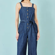 Yumi Blue Chambray Button Through Jumpsuit