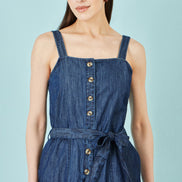 Yumi Blue Chambray Button Through Jumpsuit