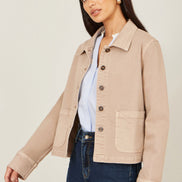 Yumi Beige Canvas Jacket with Patch Pockets