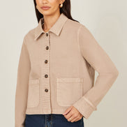 Yumi Beige Canvas Jacket with Patch Pockets