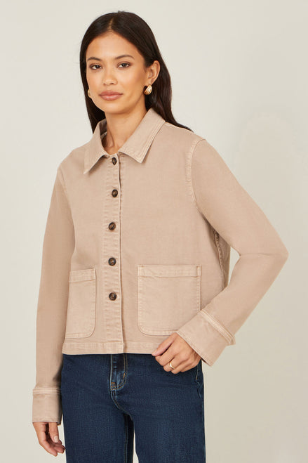 Yumi Beige Canvas Jacket with Patch Pockets