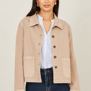 Yumi Beige Canvas Jacket with Patch Pockets