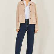 Yumi Beige Canvas Jacket with Patch Pockets