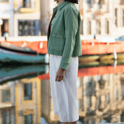 Yumi Green Canvas Jacket with Patch Pockets