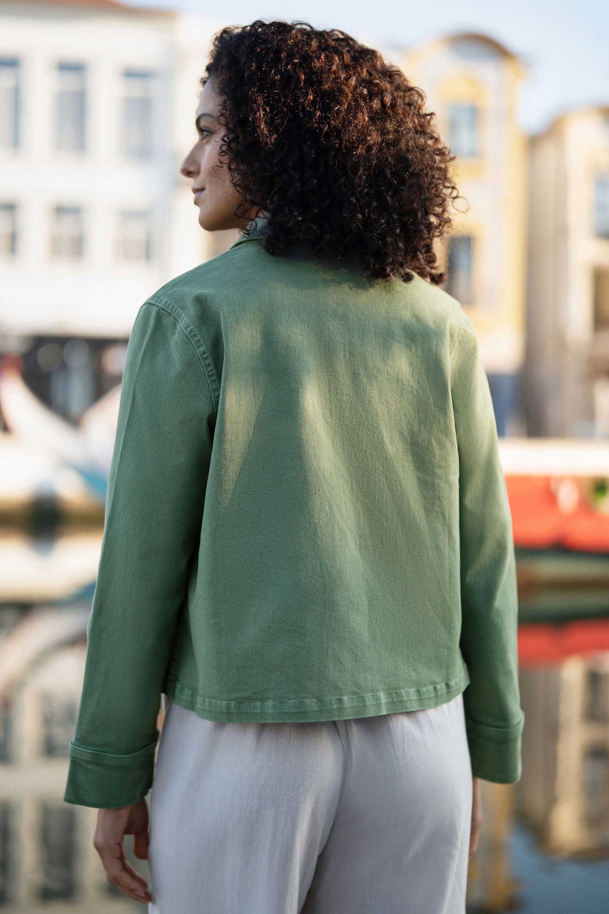 Yumi Green Canvas Jacket with Patch Pockets