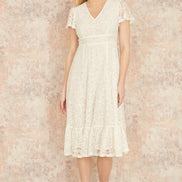 Yumi White Lace Midi Skater Dress