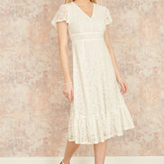 Yumi White Lace Midi Skater Dress