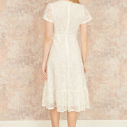 Yumi White Lace Midi Skater Dress