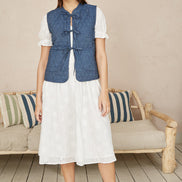Yumi Blue Chambray Cotton Quilted Reversible Vest