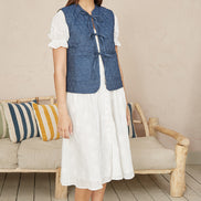 Yumi Blue Chambray Cotton Quilted Reversible Vest