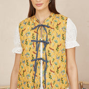 Yumi Blue Chambray Cotton Quilted Reversible Vest