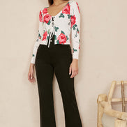 Yumi White Rose Print Cardigan with Tie Front