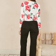 Yumi White Rose Print Cardigan with Tie Front