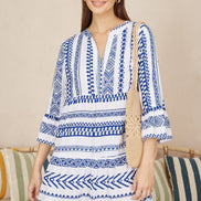 Yumi Blue Geo Stripe Print Beach Tunic