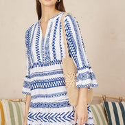 Yumi Blue Geo Stripe Print Beach Tunic