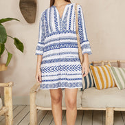Yumi Blue Geo Stripe Print Beach Tunic
