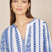 Yumi Blue Geo Stripe Print Beach Tunic