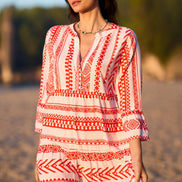 Yumi Coral Geo Stripe Print Beach Tunic