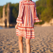 Yumi Coral Geo Stripe Print Beach Tunic