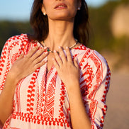 Yumi Coral Geo Stripe Print Beach Tunic
