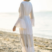 Yumi White Metallic Embellished Maxi Dress with Long Sleeves