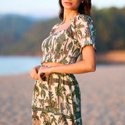 Yumi White Cotton Voile Safari Ruched Crop Top