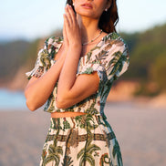 Yumi White Cotton Voile Safari Ruched Crop Top