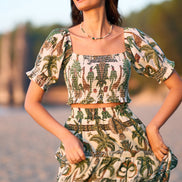 Yumi White Cotton Voile Safari Ruched Crop Top