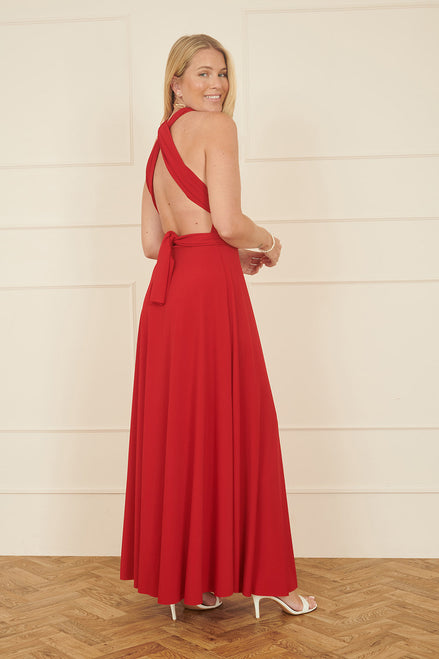 Yumi Red Jersey Stretch Multiway Midi Dress