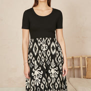 Yumi Black Jersey Stretch Top and Ikat Skirt Midi Dress