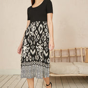 Yumi Black Jersey Stretch Top and Ikat Skirt Midi Dress