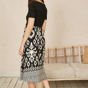 Yumi Black Jersey Stretch Top and Ikat Skirt Midi Dress