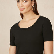 Yumi Black Jersey Stretch Top and Ikat Skirt Midi Dress