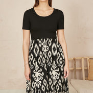 Yumi Black Jersey Stretch Top and Ikat Skirt Midi Dress