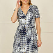 Yumi Navy Geo Print Retro Style Shirt Dress