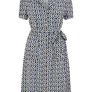 Yumi Navy Geo Print Retro Style Shirt Dress