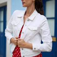 Yumi White Stretch Cotton Denim Jacket
