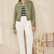 Yumi Green Stretch Cotton Denim Jacket