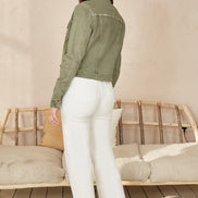 Yumi Green Stretch Cotton Denim Jacket