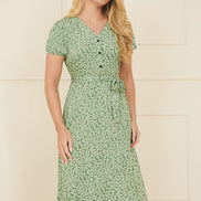 Yumi Green Ditsy Print Midi Tea Dress