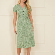 Yumi Green Ditsy Print Midi Tea Dress